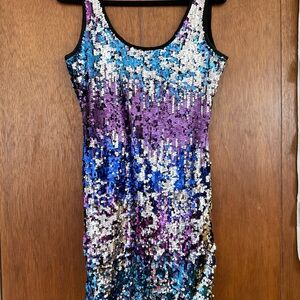 TCEC Silver and Blue Sequin Bodycon Mini Dress